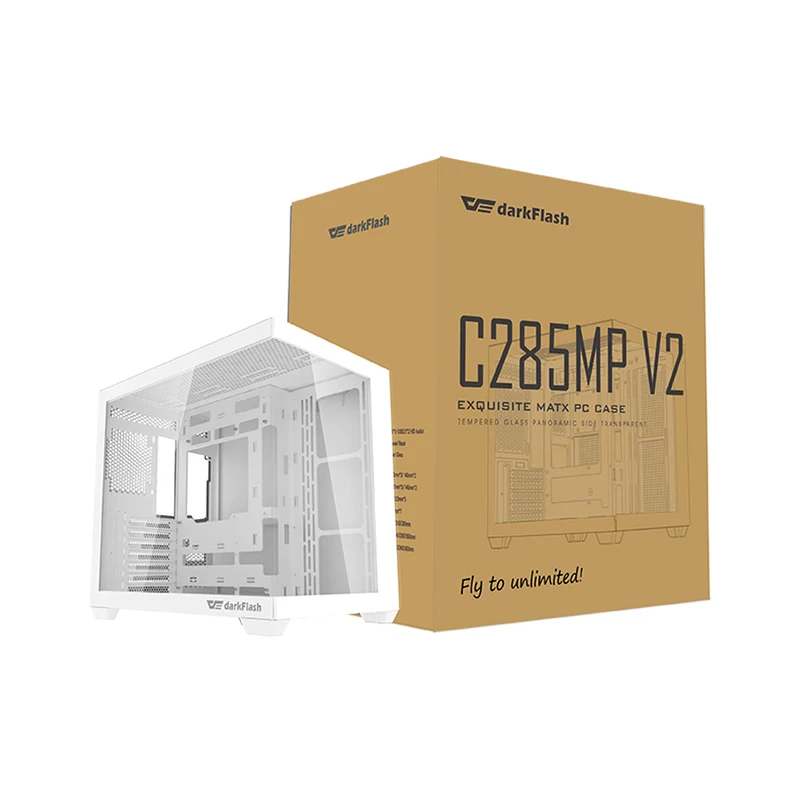 DarkFlash C285MP V2 Exquisite mATX PC Case Tempered Glass Panoramic Side Transparent (White)