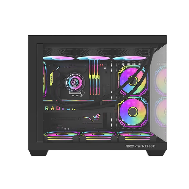 DarkFlash C285MP V2 Exquisite mATX PC Case Tempered Glass Panoramic Side Transparent (Black)