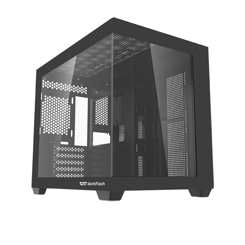 DarkFlash C285MP V2 Exquisite mATX PC Case Tempered Glass Panoramic Side Transparent (Black)