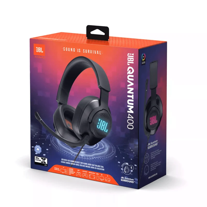 JBL Quantum 400 USB Over Ear Gaming Headset W/ Game Audio Chat Balance Dial (Black)
