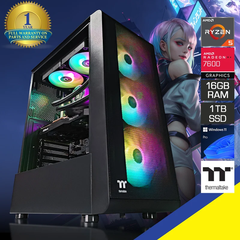Sigma S200 TG Black Desktop Gaming PC | AMD Ryzen 5 7600 | 16GB RAM | 1TB SSD | RX 7600 | Windows 11 Pro