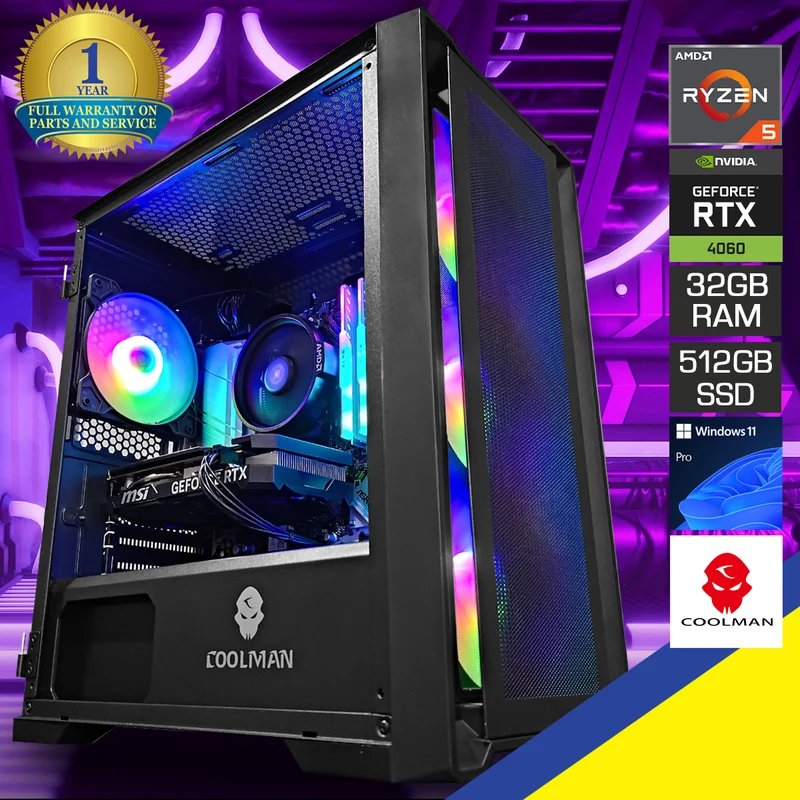Alpha Ruby Black Gaming PC AMD Ryzen 5 5600 | 32GB RAM | 512GB SSD | RTX 4060 | Windows 11 Pro