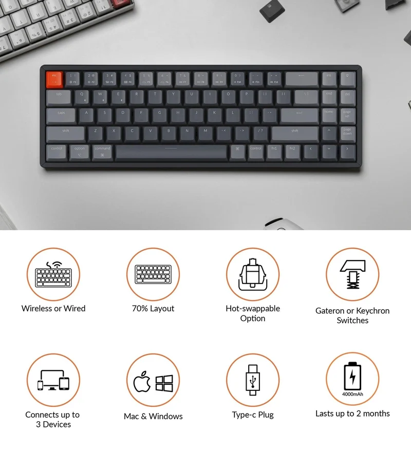 Keychron K14 RGB Backlight Aluminum Hot-Swappable Wireless Mechanical Keyboard (Blue Switch) (K14J2)