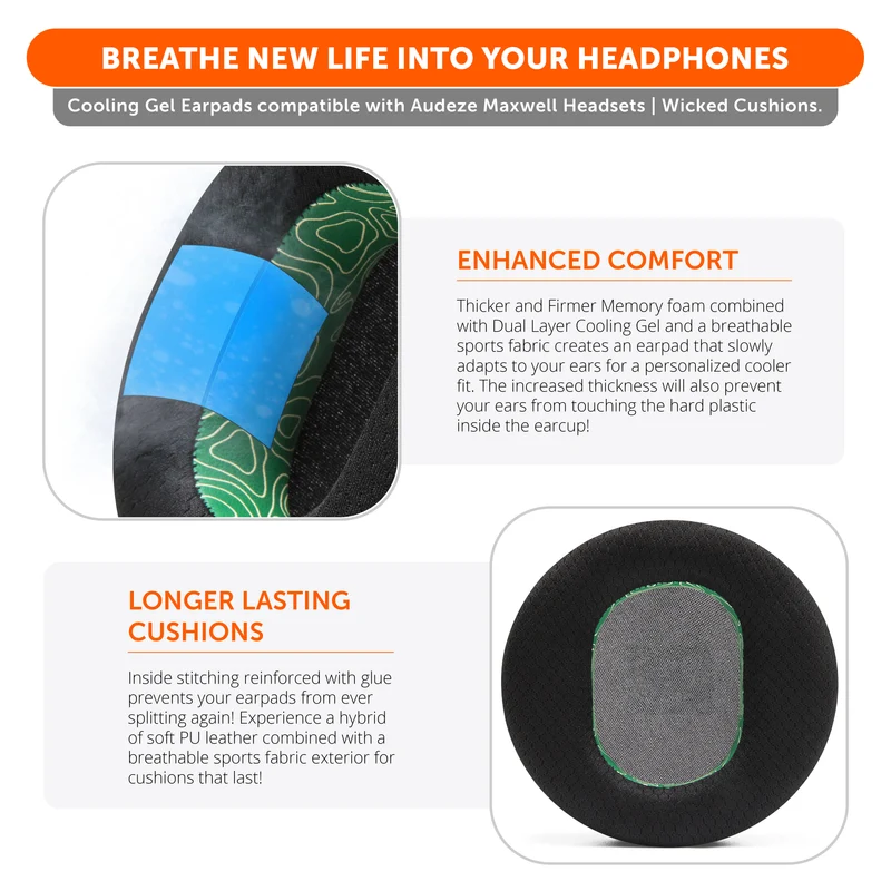 Wicked Cushions WC FreeZe - Hybrid Cooling Gel Earpads for Audeze Maxwell (Emerald Tide, Ivory Tide, The Simulation, Kinetic Wave)