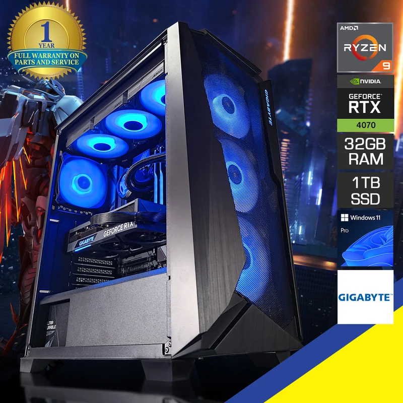 Optima C301G Black Desktop Gaming PC | AMD Ryzen 9 7900 | 32 GB RAM | 1 TB SSD | RTX 4070 OC | Windows 11 Pro