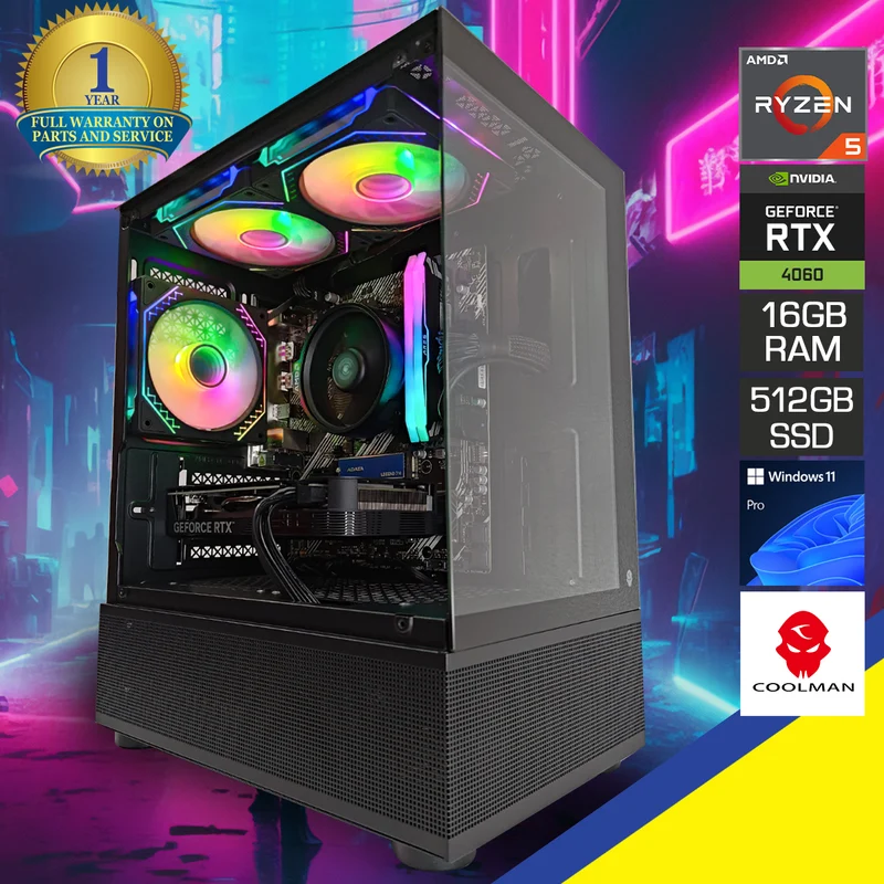 Alpha Reyna Black Desktop Gaming PC | AMD Ryzen 5 5600 | 16GB RAM | 512GB SSD | RTX 4060 | Windows 11 Pro