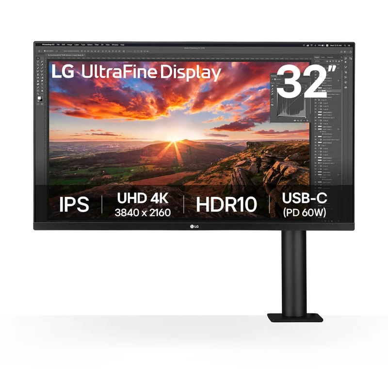 LG 32UN880K-B 31.5" 4K UHD (3840x2160) 60Hz 5ms GTG Ergo IPS USB-C Monitor With C-Clamp, Tilt, Height, Swivel, Pivot Adjustment