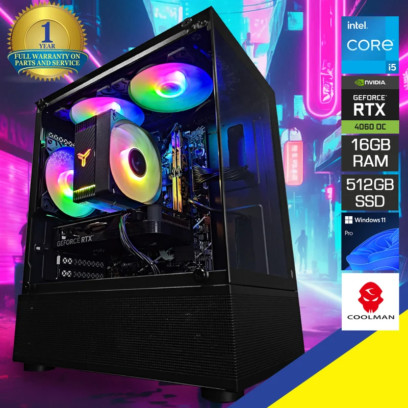 Alpha Reyna Black Desktop Gaming PC | Intel i5 12400F | 16GB RAM | 512GB SSD | RTX 4060 OC | Windows 11 Pro