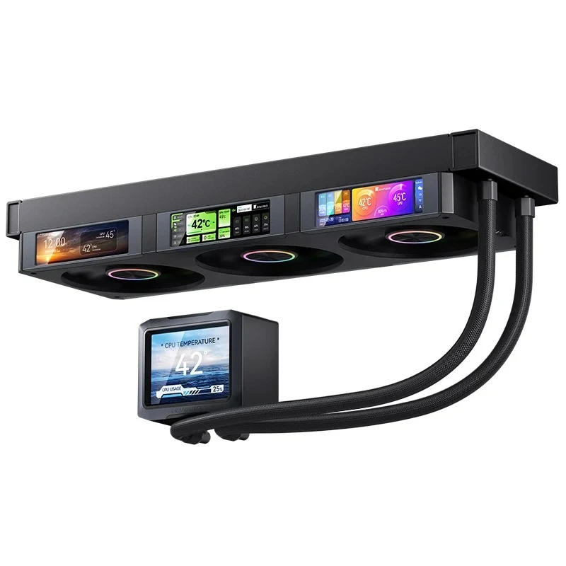 Jonsbo TF3-360SC 360MM AIO Liquid CPU Cooler w/ 3 x 3.38" Fan LCD Displays & 3.5" Pump Block LCD Display (Black, White)