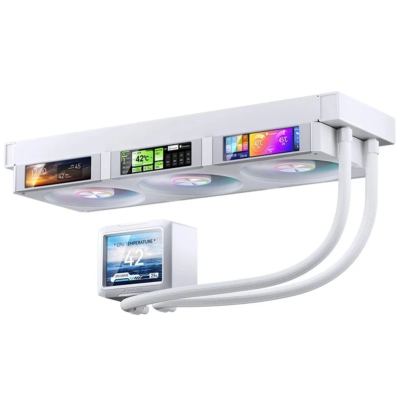 Jonsbo TF3-360SC 360MM AIO Liquid CPU Cooler w/ 3 x 3.38" Fan LCD Displays & 3.5" Pump Block LCD Display (Black, White)