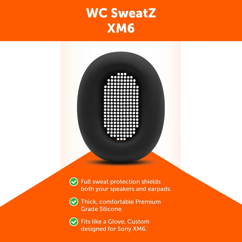 Wicked Cushions Sony WH-1000XM6 Earpad Sweat Covers - WC SweatZ XM6 (90s Black, Black Camo, Black, Midnight Blue, Platinum Silver)