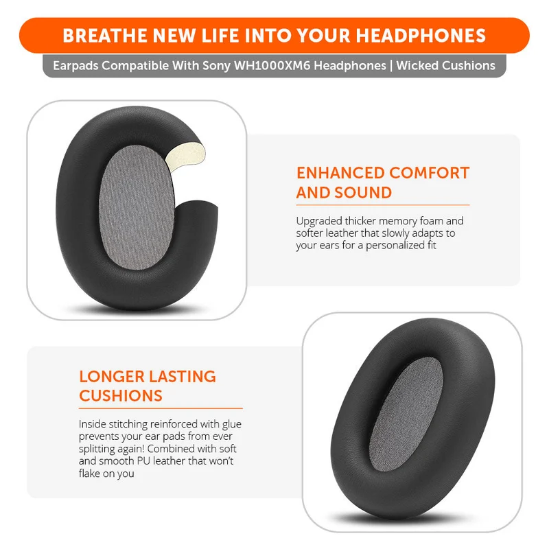 Wicked Cushions WC PadZ XM6 - Replacement Ear Pads For Sony WH-1000XM6 (90s Black, Black Camo, Black, Midnight Blue, Platinum Silver)