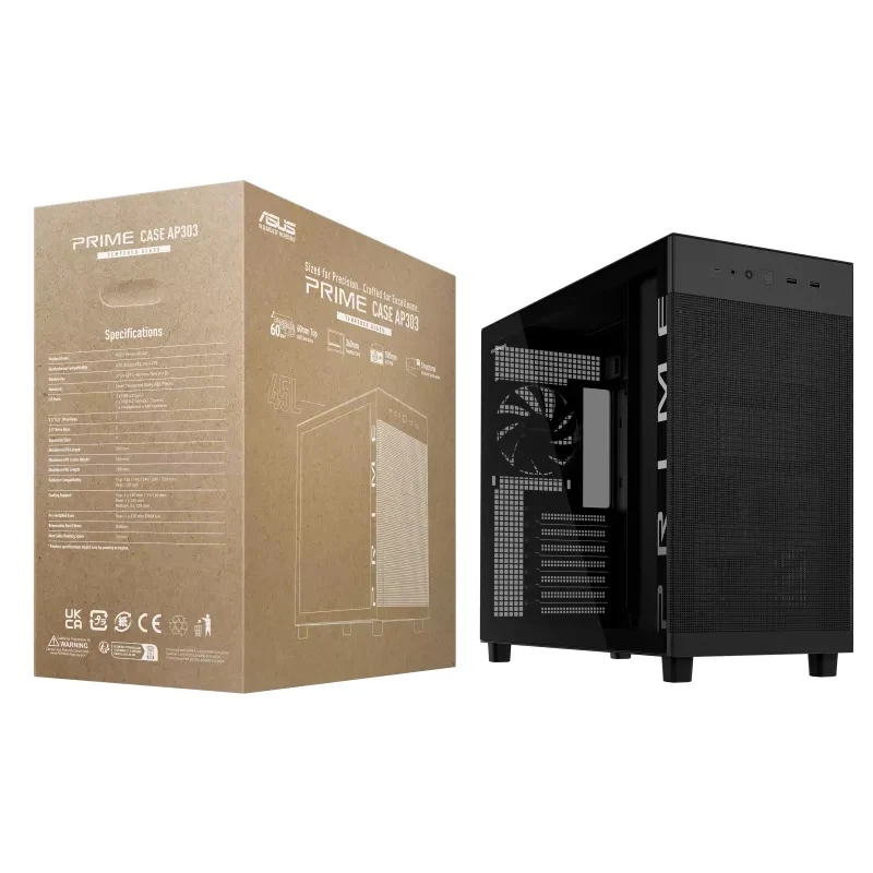 Asus Prime AP303 Tempered Glass Panel ATX PC Case (Black, White)