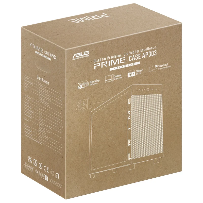 Asus Prime AP303 Tempered Glass Panel ATX PC Case (Black, White)