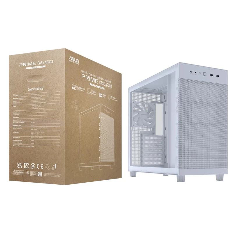 Asus Prime AP303 Tempered Glass Panel ATX PC Case (Black, White)