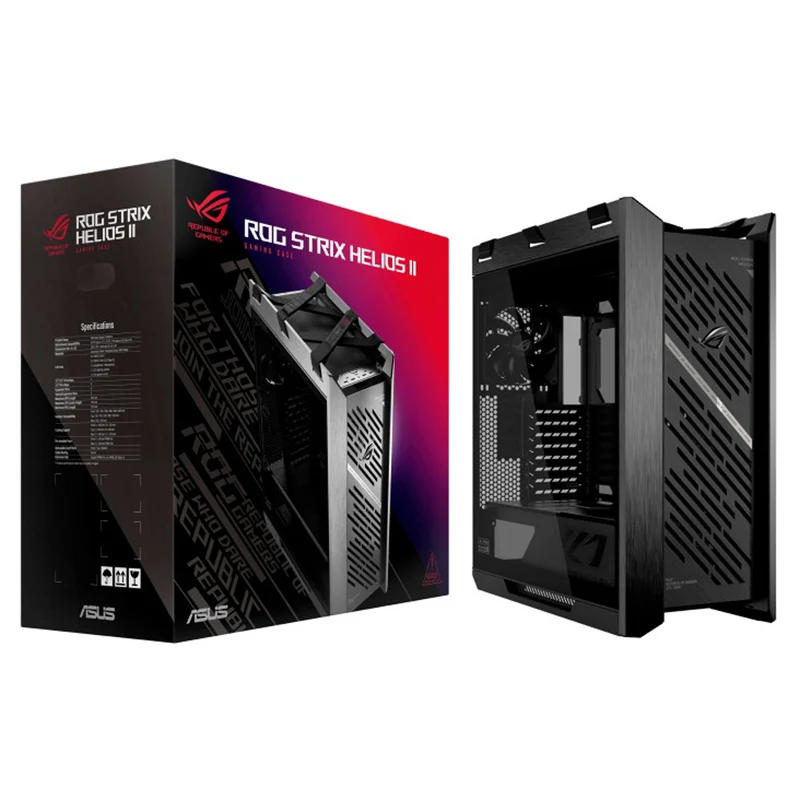 Asus ROG Strix Helios II GX601S EATX Mid-Tower PC Gaming Case with Dual Tempered Glass Side Panels (Black, White)