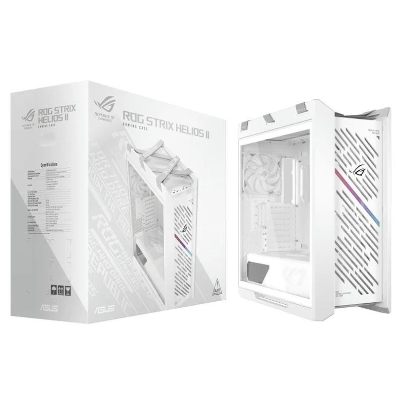 Asus ROG Strix Helios II GX601S EATX Mid-Tower PC Gaming Case with Dual Tempered Glass Side Panels (Black, White)