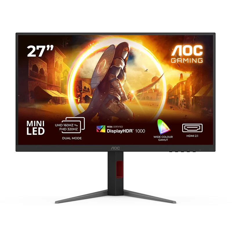 AOC U27G4XM 27" UHD (3840x2160) Dual Mode (4K @ 160Hz or FHD @ 320Hz) 1ms Fast IPS MiniLED Dual Gaming Monitor with Tilt, Height, Pivot & Swivel Adjustment (Black/Red)