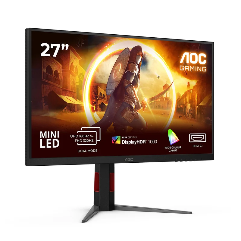 AOC U27G4XM 27" UHD (3840x2160) Dual Mode (4K @ 160Hz or FHD @ 320Hz) 1ms Fast IPS MiniLED Dual Gaming Monitor with Tilt, Height, Pivot & Swivel Adjustment (Black/Red)