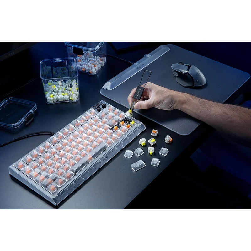 Razer BlackWidow V4 75% Hot-Swappable Mechanical Gaming Keyboard (Orange Switches) (Phantom White)