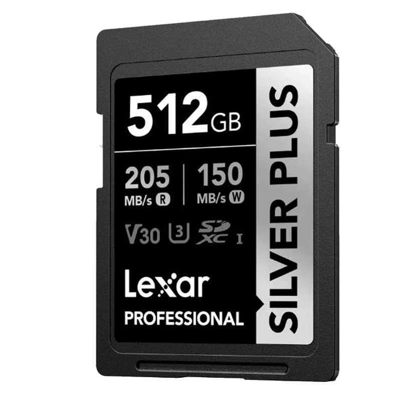 Lexar Professional SILVER PLUS SDXC UHS-I C10 U3 V30 205MB/s Read 150MB/s Write SD Card (128GB, 256GB, 512GB, 1TB)