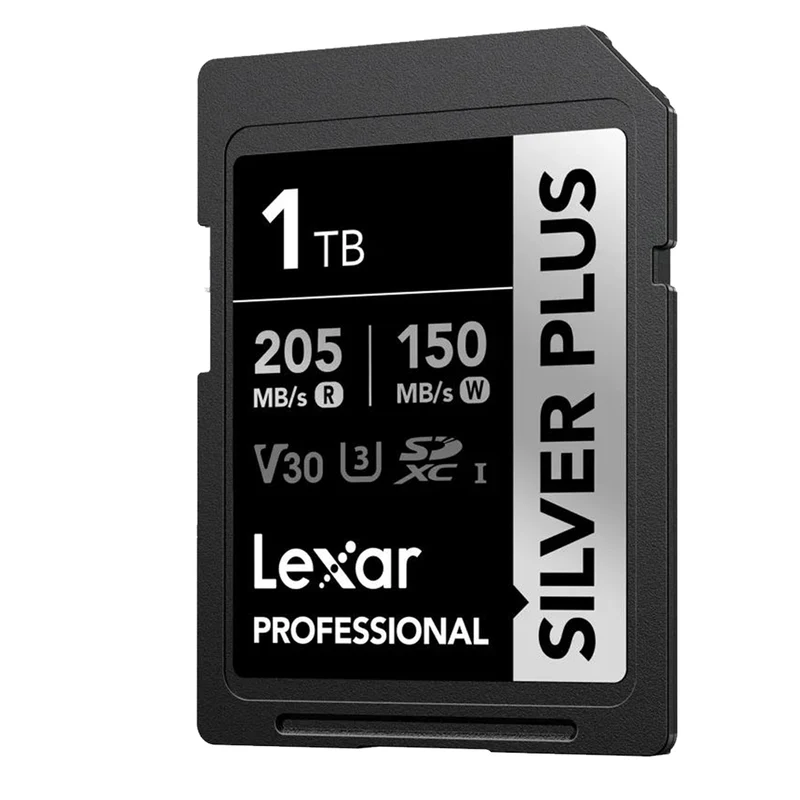 Lexar Professional SILVER PLUS SDXC UHS-I C10 U3 V30 205MB/s Read 150MB/s Write SD Card (128GB, 256GB, 512GB, 1TB)