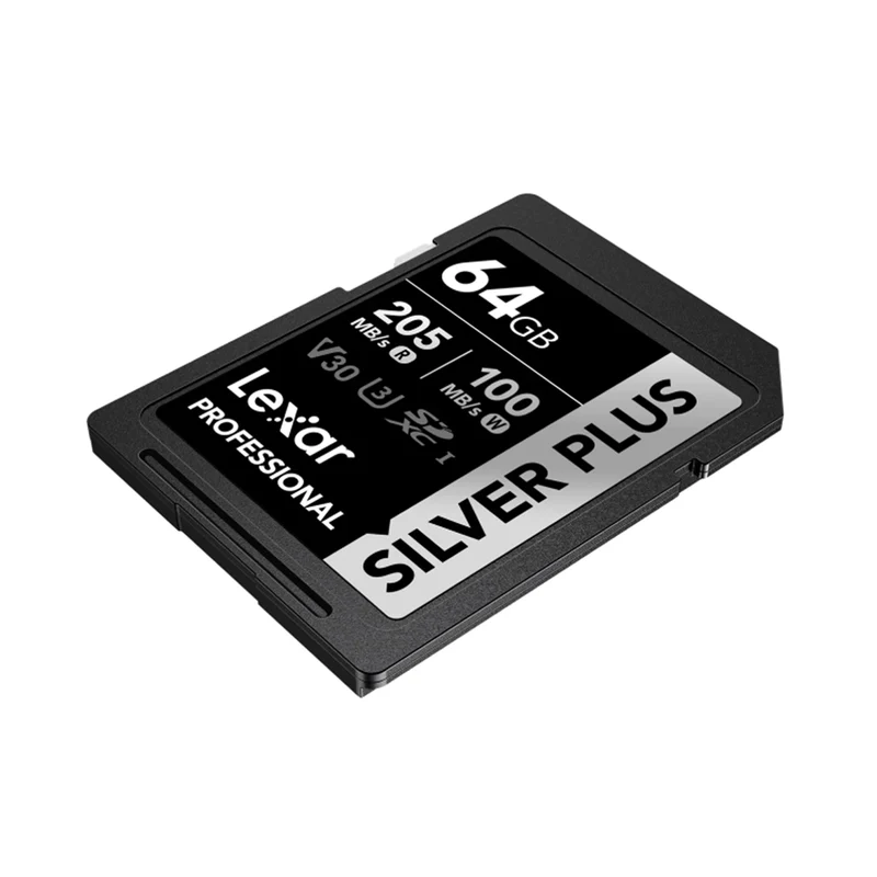 Lexar Professional SILVER PLUS 64GB SDXC UHS-I C10 U3 V30 205MB/s Read 100MB/s Write SD Card (LSDSIPL064G-BNNNG)