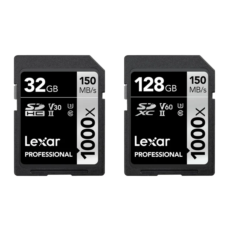 Lexar Professional 1000x SDXC UHS-II C10 U3 V30 150MB/s Read Card (32GB, 128GB)