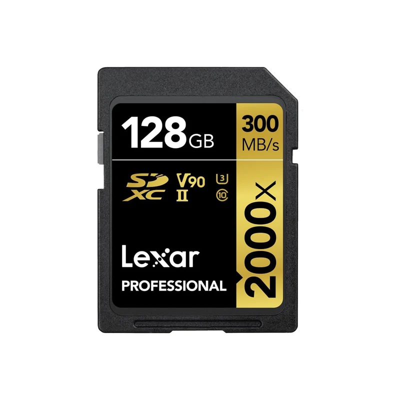 Lexar Professional 2000x 128GB SDXC UHS-II C10 U3 V90 300MB/s Read 260MB/s Write SD Card GOLD Series with Reader (LSD128CB2000R)