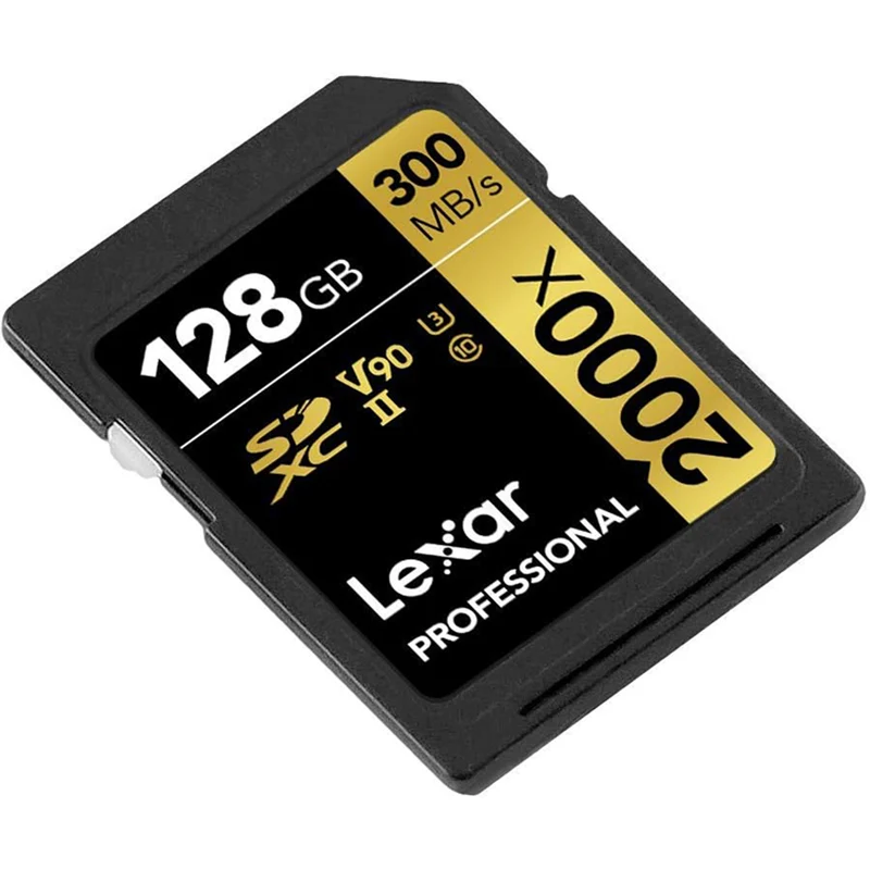 Lexar Professional 2000x 128GB SDXC UHS-II C10 U3 V90 300MB/s Read 260MB/s Write SD Card GOLD Series with Reader (LSD128CB2000R)