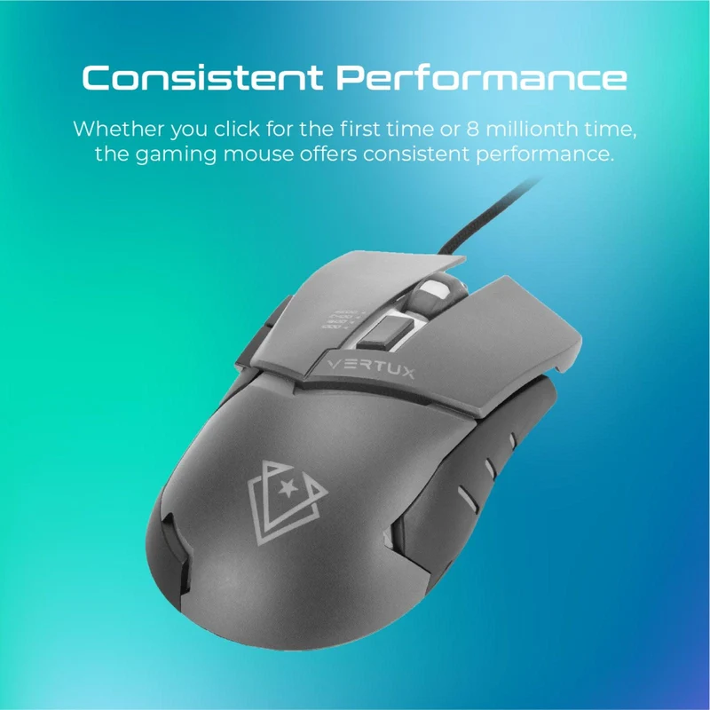 Vertux Dominator Quick Response Wired Ergonomic Gaming Mouse Grey