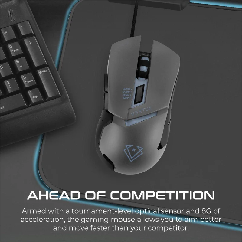 Vertux Dominator Quick Response Wired Ergonomic Gaming Mouse Grey