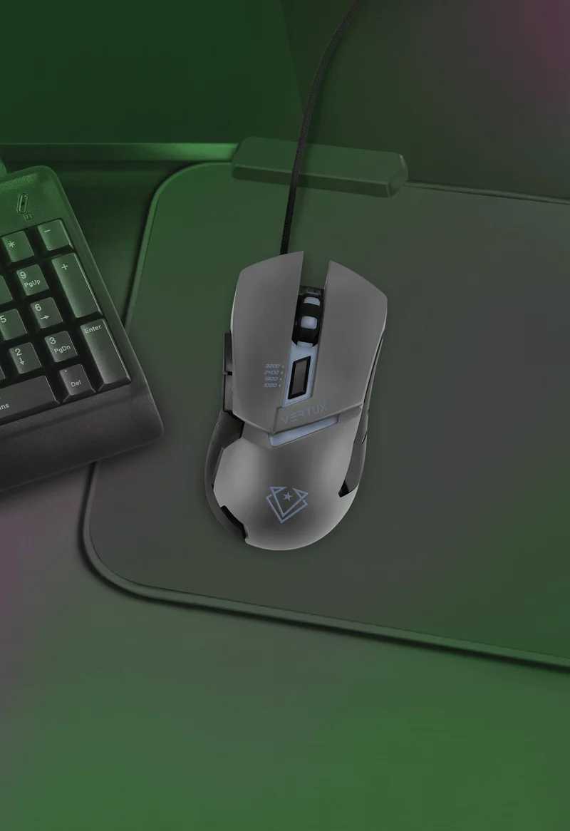 Vertux Dominator Quick Response Wired Ergonomic Gaming Mouse Grey