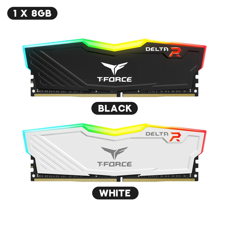 TeamGroup T-Force Delta RGB DDR4 8GB (1x8GB) 3600MHz CL18-22-22-42 1.35V Gaming Desktop Memory (Black, White)