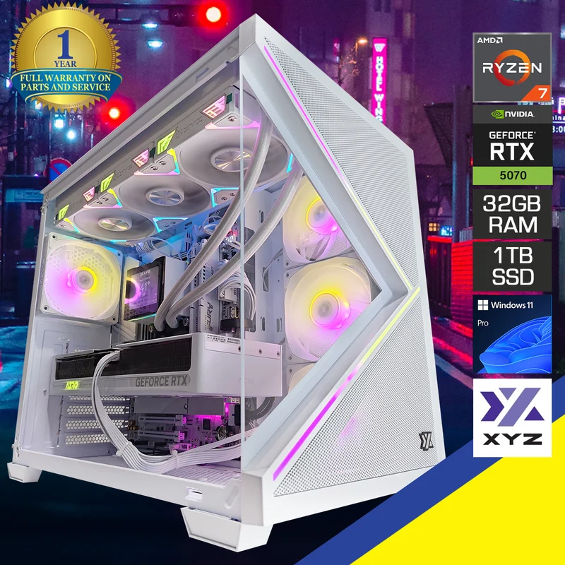 Optima Qubex White Desktop Gaming PC | AMD Ryzen 7 7800X3D | 32GB RAM | 1TB SSD | RTX 5070 | Windows 11 Pro