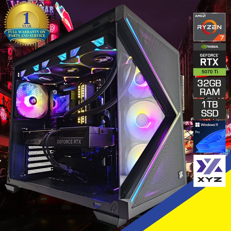 Optima Qubex Black Desktop Gaming PC | AMD Ryzen 7 7800X3D | 32GB RAM | 1TB SSD | RTX 5070 TI | Windows 11 Pro
