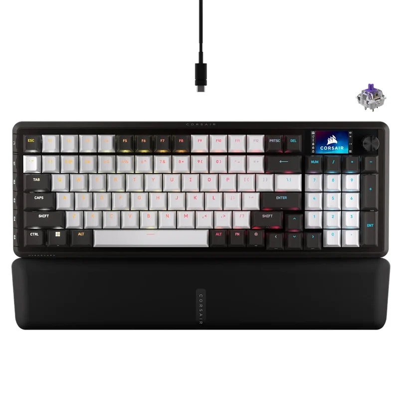 Corsair Vanguard 96 Mechanical Gaming Keyboard with Wobble-Free Hot-Swappable MLX Pulse Switches (Black/White) (CH-91E921I-NA)