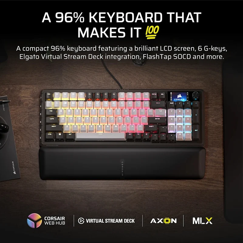 Corsair Vanguard 96 Mechanical Gaming Keyboard with Wobble-Free Hot-Swappable MLX Pulse Switches (Black/White) (CH-91E921I-NA)
