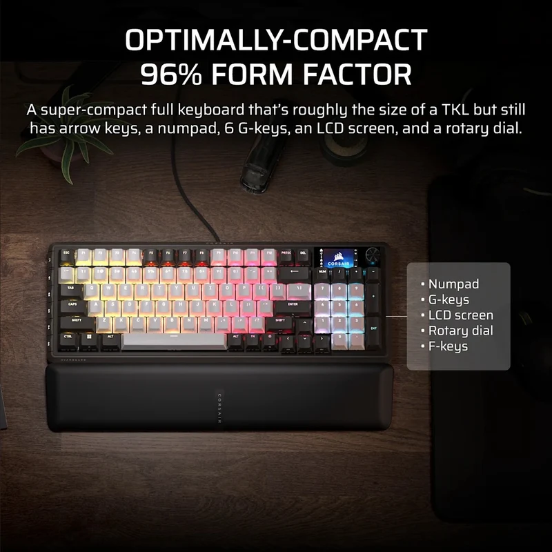 Corsair Vanguard 96 Mechanical Gaming Keyboard with Wobble-Free Hot-Swappable MLX Pulse Switches (Black/White) (CH-91E921I-NA)