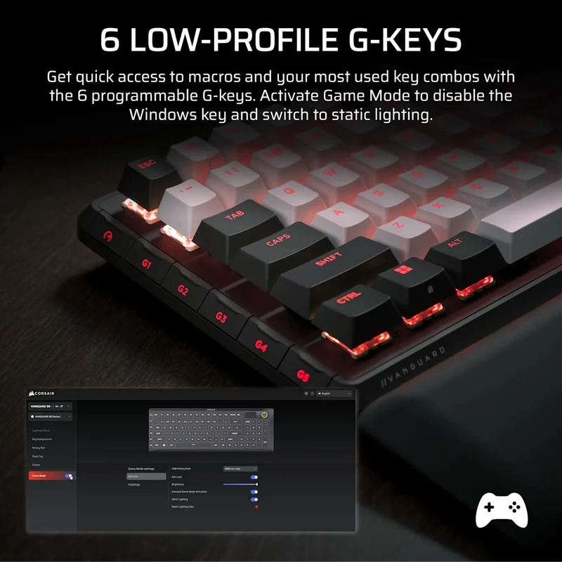 Corsair Vanguard 96 Mechanical Gaming Keyboard with Wobble-Free Hot-Swappable MLX Pulse Switches (Black/White) (CH-91E921I-NA)