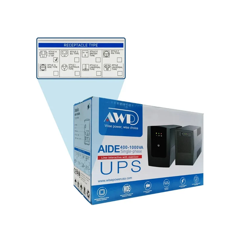 AWP Aide Single-Phase 650VA 390W Line-Interactive UPS with Stabilizer