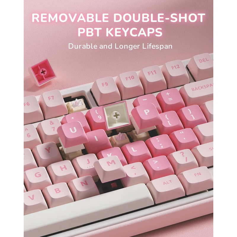Royal Kludge R75 QMK Single-Mode RGB 81 Keys Hot-Swappable Mechanical Keyboard Pink Melody (Cream, Beige Switch)
