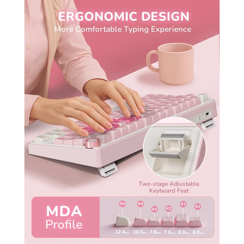 Royal Kludge R75 QMK Single-Mode RGB 81 Keys Hot-Swappable Mechanical Keyboard Pink Melody (Cream, Beige Switch)