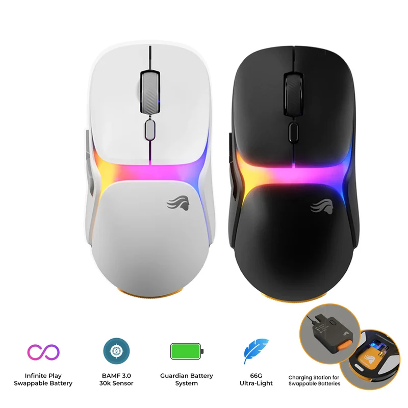 Glorious Model O3 8K Polling Ultralight RGB Wireless Gaming Mouse (Black, White) (GLO-O3-WL-BLK, GLO-O3-WL-WHT)