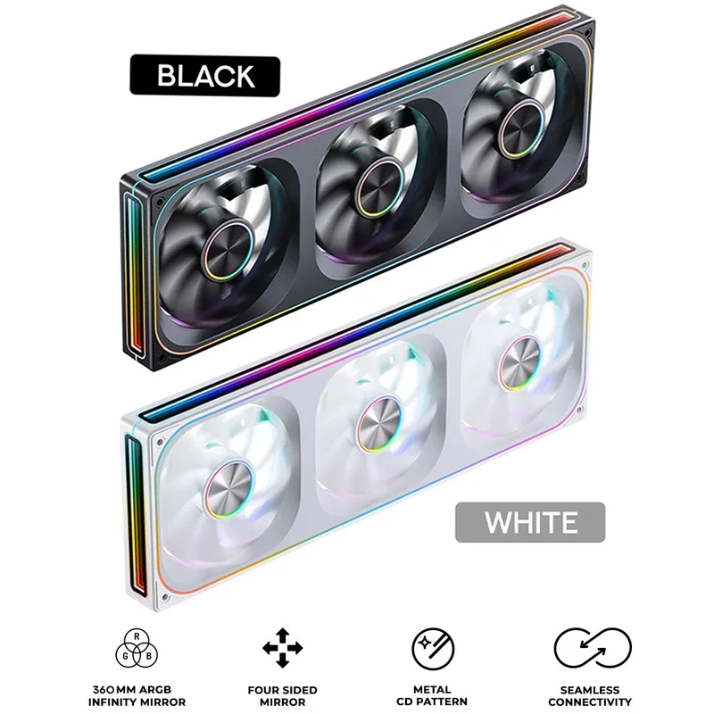 Jonsbo ZA-360 360mm ARGB Infinity Mirror Series Fan (Black, White) (ZA-360B, ZA-360W)