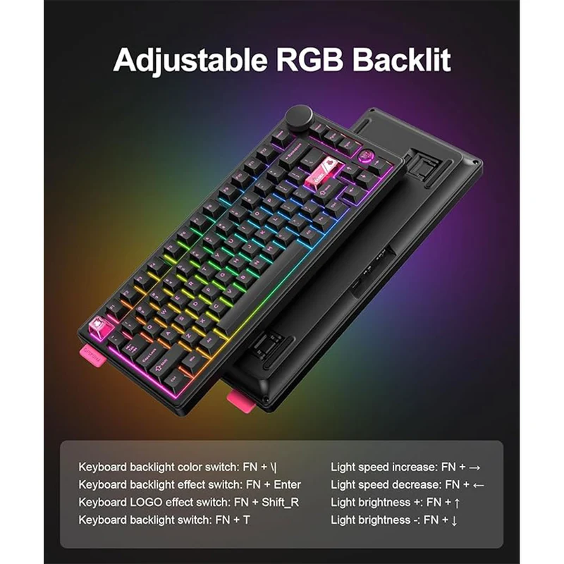 Onikuma MT706 Tri-Mode RGB 81 Keys Mechanical Keyboard with Knob (Black)