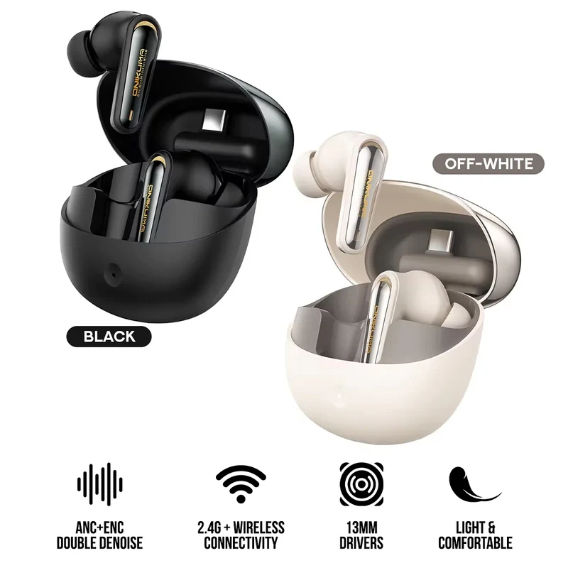 Onikuma TX610 Dual Mode Gaming Earbuds with ANC + ENC (Black, Off-White)