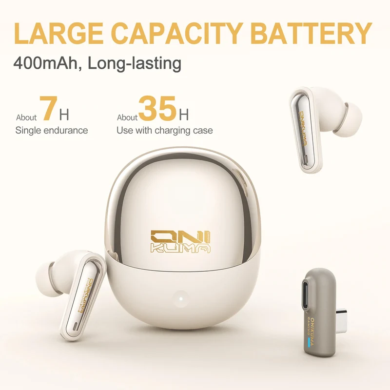 Onikuma TX610 Dual Mode Gaming Earbuds with ANC + ENC (Black, Off-White)
