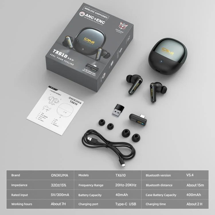 Onikuma TX610 Dual Mode Gaming Earbuds with ANC + ENC (Black, Off-White)