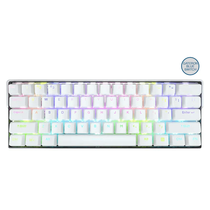 Kemove DK61 Snowfox White Hot-Swappable RGB Backlit Wired/Bluetooth Mechanical Keyboard (Gateron Blue Switch)